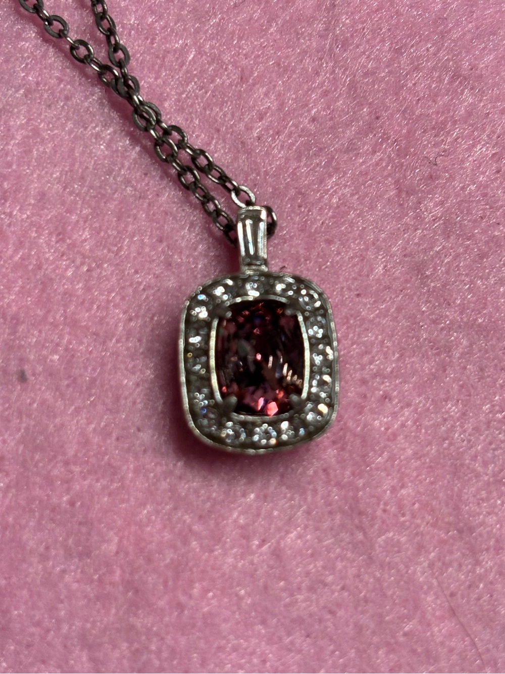 Brighton Silver-Tone Necklace with Deep Pink Halo Pendant